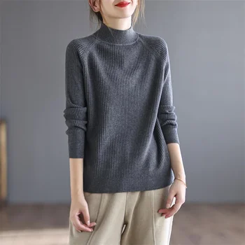 2022 Винтажный Весенне-осенний пуловер, женская одежда, свитера с высоким воротом, топ d1145