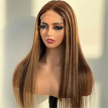 Бесклеевой Предварительно выщипанный 26 ” длинный светлый парик 180% плотности с прямыми кружевами спереди для чернокожих женщин с волосами Младенца для ежедневного косплея
