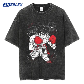 Летняя мужская уличная одежда в стиле хип-хоп, футболка с аниме-графическим принтом, винтажная футболка Harajuku, свободные хлопковые выстиранные топы, тройники, Черный