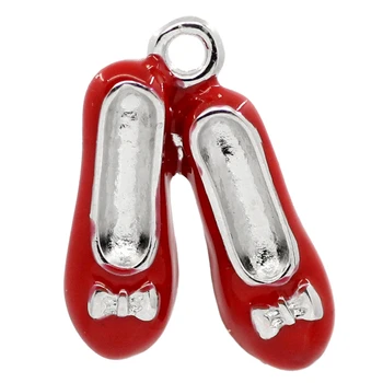 Очаровательные подвески DoreenBeads для обуви серебристого цвета с красной эмалью, 19x14 мм, 10 шт. (B23255), иу