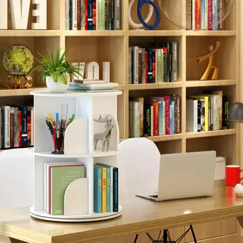 Скандинавский стиль 2-уровневый Вращающийся на 360 ° дисплей Полка для хранения Книжная Полка Органайзер для книг Белый 100 кг